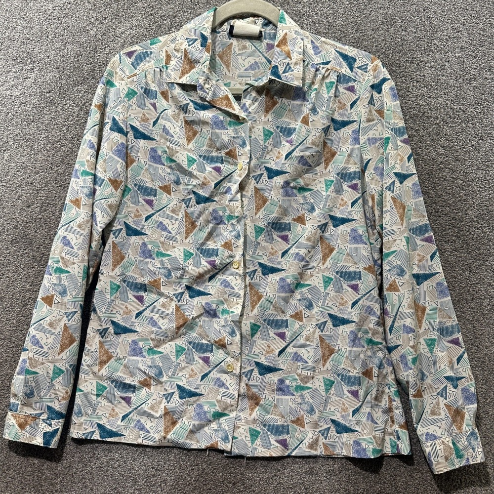 VTG 80s/90s Panther Button Up Blouse Top Women 9/10 Geometric Abstract Quirky